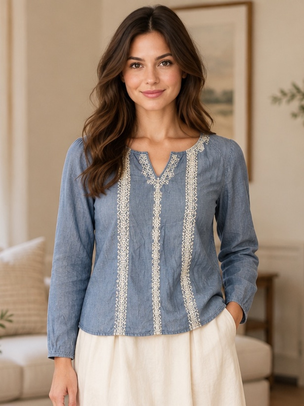 GapKids Blue Chambray Embroidered Blouse XXL